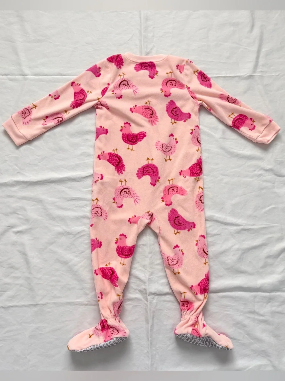 Carters Girls Fleece Bodysuit Pajamas | Pink with Chickens Print | 2T / 2A